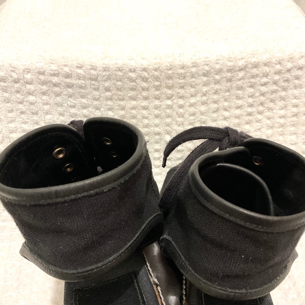 TORY BURCH Black and gold Canvas Espadrille Wedge Heel Platform Lace Up Size 7B - Picture 9 of 16